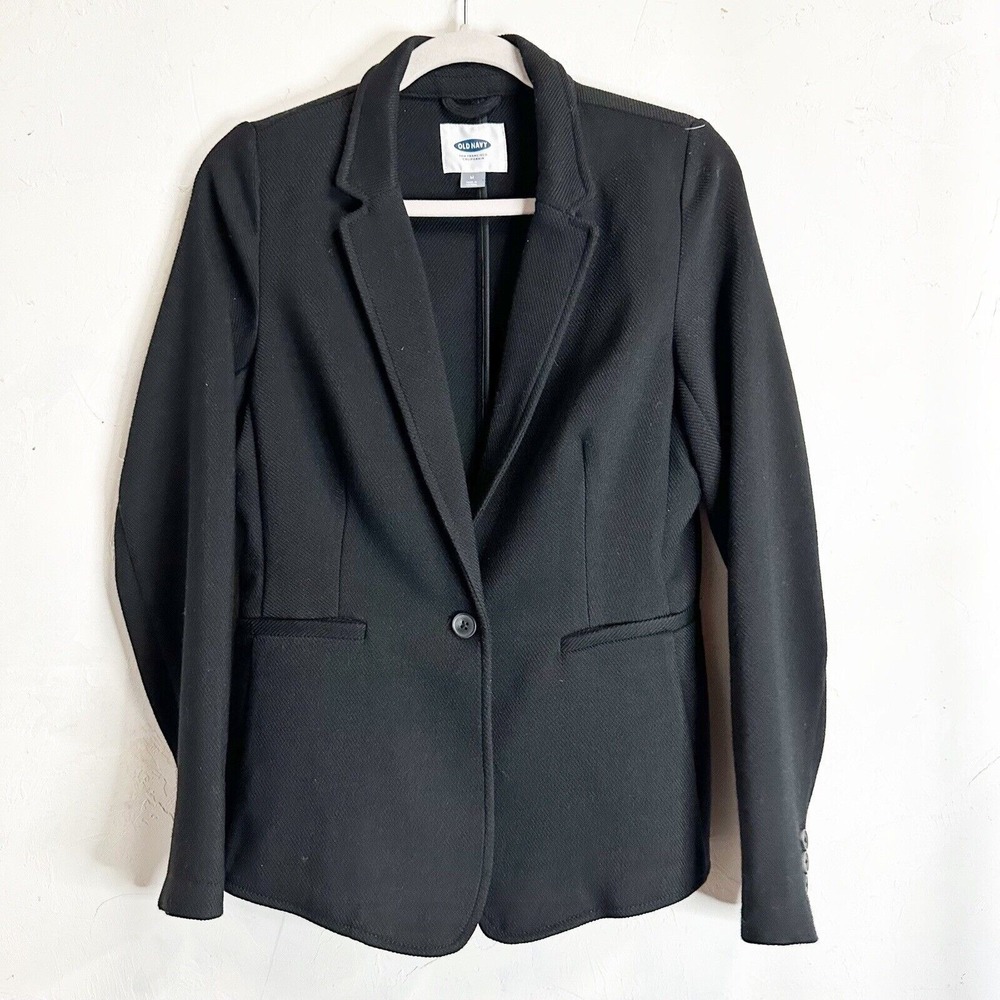 Old Navy Ribbed Cardigan Blazer One Button Career Contemp Black Womens Medium